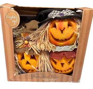 VTG Gemmy Fiber Optic 3 Pumpkins Trio Scarecrows Changing Colors Jack O Lantern - Picture 1 of 20