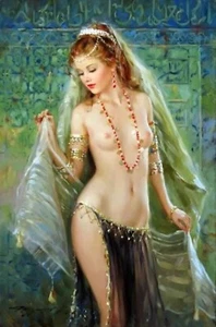 handgemaltes Ölgemälde sexy verführerisch nacktes Mädchen - Bild 1 von 3