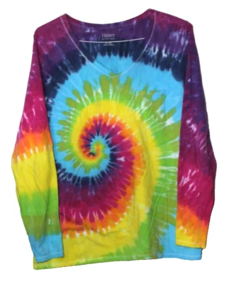 CAMISETA HANES Damas Talla XL Arco Iris Color Tie Dye Manga Corta Bolsillo en el Pecho Foto 1 de 4