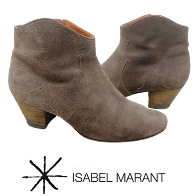 Isabel Marant Sz FR 38 US 8 Dicker Taupe Suede Western Ankle Booties Boots - Image 1 of 4