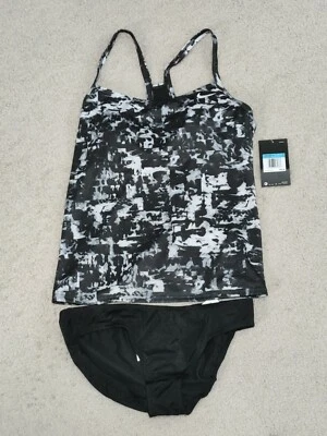 Nike Swim Women's 2-Piece Black White Swoosh Racerback Tankini NESSB436-006 NWT - Image 1 of 3