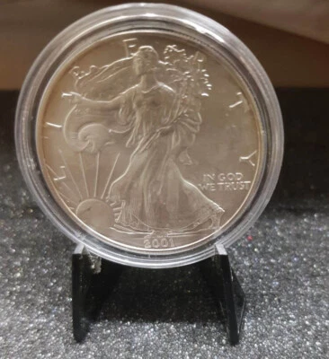 2001  $1 American Silver Eagle argento .999 1 Oz oncia - Immagine 1 di 2