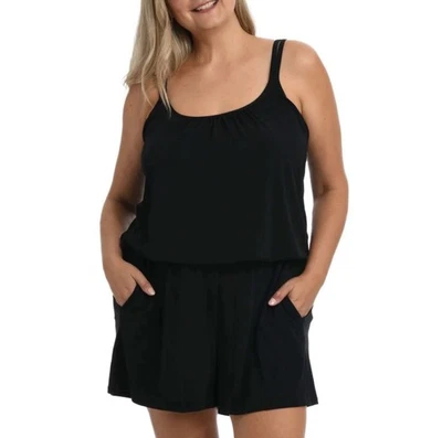 Mameluco de natación Maxine Of Hollywood Jersey de una pieza negro talla 24W, nuevo con etiquetas Foto 1 de 4