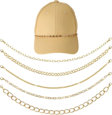 5Pcs Trucker Hat Chains, Gold Hat Brim Chain Detachable Metal Baseball Cap Chain - Изображение 1 из 4