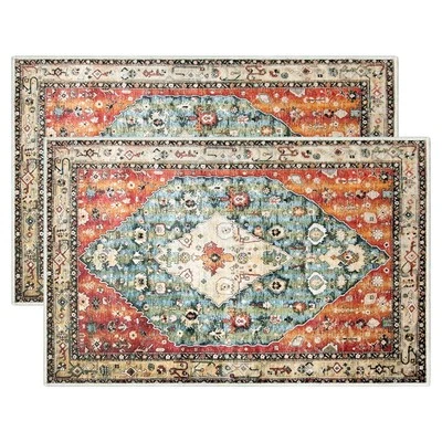 2 Piezas Felpudo Interior Lavable 18" x 30" Antideslizante Retro Alfombra Abs... Foto 1 de 4