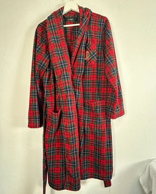 Lauren Ralph Lauren Womens Wrap Fleece Plaid Robe Large Red/Green Pocket Holiday - Image 1 of 4