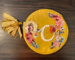 Anthropologie Embellished Leather Monogram C Pouch Anne Harlow - Picture 1 of 11