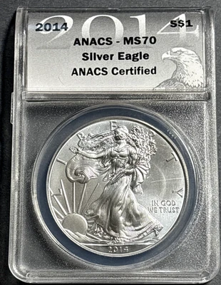 2014 $1 AMERICAN SILVER EAGLE ANACS MS70 1 oz of .999 SILVER - Image 1 of 3