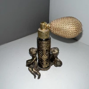 Vtg Matson Era Atomizer Perfume Bottle Filigree Cherub Figurine Caged Glass - Picture 1 of 4