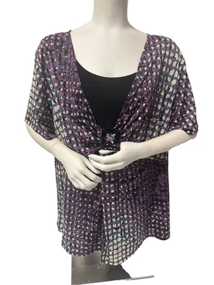 Essentials Women's Multi Sequin Pullover 2Fer Scoop Neck Short Slrrvr Top Sz 4X - Image 1 of 4