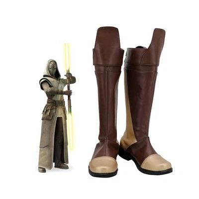 Star Wars The Clone Wars Jedi Temple Guard Cosplay PU Brown Long Boots shoes - Image 1 of 4