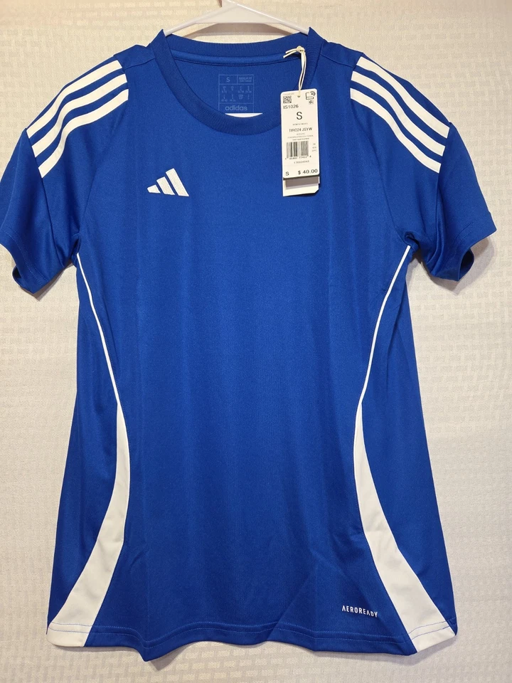 Camiseta de fútbol Adidas para mujer Tiro 24 AEROREADY equipo pequeño azul real blanca nueva con etiquetas Foto 1 de 4