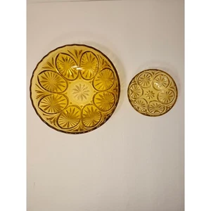 Anchor Hocking Vintage 2 Stück Chip und Dip Bernstein gepresstes Medaillon Glas Gold - Bild 1 von 9