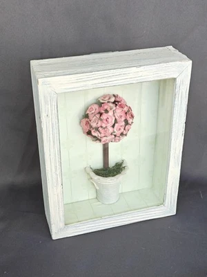 Shabby Chic Maceta Rosa Topiario Sombra Caja Arte de Pared Cuadro Flor de Lis Foto 1 de 4