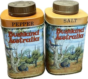 Bushland Australia Metal Salt & Pepper Shakers Retro Kitchen Kich Made Hong Kong - Picture 1 of 12
