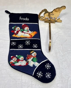 Bestickter Frodo Weihnachtsstrumpf Schneemänner mit Messinghalter graviert Frodo - Bild 1 von 5