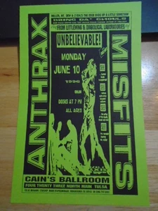 RARE Misfits Anthrax 1996 tour CONCERT FLYER punk metal CAIN'S BALLROOM psycho! - Bild 1 von 1