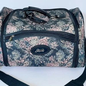 Vintage Floral Roses Skyway Retro Travel Carryon Luggage Bag Handles Canvas - Picture 1 of 15