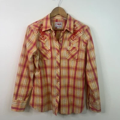Camisa a Presión Roper Western a Cuadros M Rosa Naranja Bordado Yugo Vaquera Rodeo Foto 1 de 4
