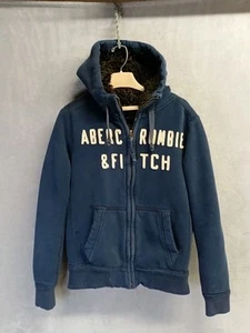 Abercrombie & Fitch Hoodie Mens Medium Blue Wolf Jaw Jacket Faux Fur Heavyweight - Picture 1 of 12