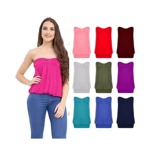 Ladies Women's Plain Strapless Ladies Long Bandeau Boob Tube Top UK 8-26 - Picture 1 of 13