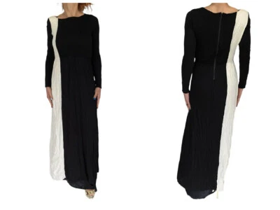 Alice + Olivia AIR Black Cream Colorblock Stacy Bendet Long Sleeve Maxi Dress S - image 1 of 4