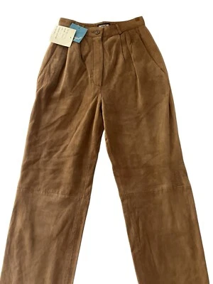 Pantalones de cuero para mujer Spiegel Toffs 8 marrón topo forrados nuevos con etiquetas 15-7222 Foto 1 de 4