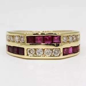VINTAGE 18K YELLOW GOLD RING WITH 0.70 CTW RUBIES AND DIAMONDS #F4 - Picture 1 of 6