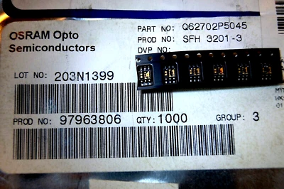 100pcs SFH 3201-3 Phototransistors SMT 460-1080nm 120mW DS06 OSRAM - Image 1 of 3