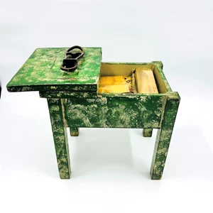 Vintage Shoe Shine Polish Stand Footstool Stool Bench Wood w Cast Iron Foot Rest - Picture 1 of 11