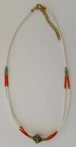 Damen Halskette "Nepal" Howlith- und Messingperlen 42-49cm - Bild 1 von 1