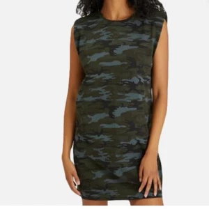 Sanctuary Camo ärmelloses lässiges T-Shirt Minikleid gepolsterte Schultern Größe Small - Bild 1 von 7