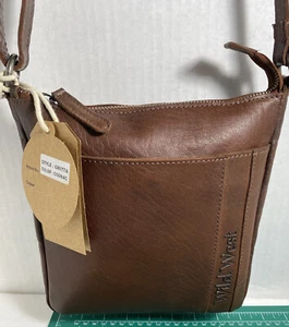 Genuine leather shoulder handbag Cognac New Wild West Gritty - Picture 1 of 14