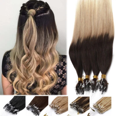 Ombre 1G 150S Remy Micro Lazo Anillo Cuentas Extensiones de Cabello Humano Cabeza Completa Pre Enlace Foto 1 de 4