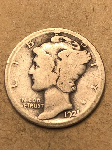 1921-D Mercury Silver Dime, AG-G Circ. Lot H-40824, "FREE SHIPPING" Cover