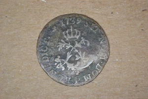 1739-P French Colonies Half Sou Marque- Strong Fine with pedigree holder. - Picture 1 of 6