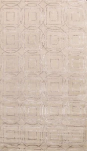 Alfombra de cocina de lana/seda enrejado contemporánea 5x8 para enrejado del área india hecha a mano - Imagen 1 de 10