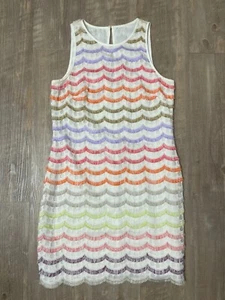 Phoebe Couture Multicolored Fringe Scallop Spring Summer Dress Size 6 - Picture 1 of 5