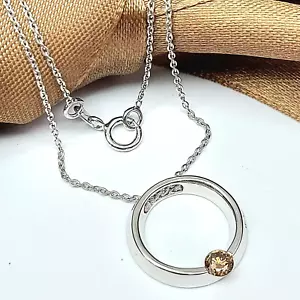 Ladies White Gold 18ct (750, 18K) Natural Cognac Diamond Circle Pendant Necklace - Picture 1 of 10