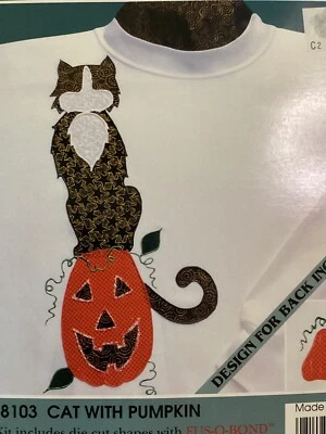 Halloween Fabric Applique Iron-On CAT WITH PUMPKIN New Sealed Package - Image 1 of 4