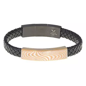 Black Damascus Steel Pattern Plated Braided Genuine Leather Bracelet - 10 MM Wid - Picture 1 of 4