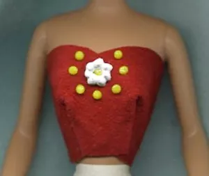 BARBIE DOLL CLOTHES - STRAPLESS TOP - BRIGHT RED GENUINE LEATHER W/ WHITE DAISY - Picture 1 of 1