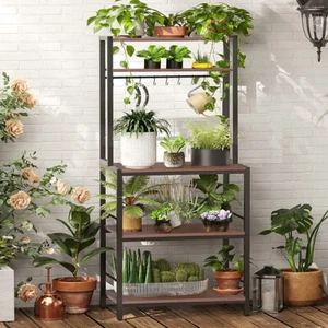 5 Tier Kitchen Storage Shelf Stand Plant Stand Flower Hanging Rail w/ 10 Hooks - Picture 1 of 12