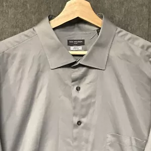 Van Heusen Shirt Mens 18.5 Gray Pocket Big Fit Stretch Flex Long Sleeve Dress - Picture 1 of 8