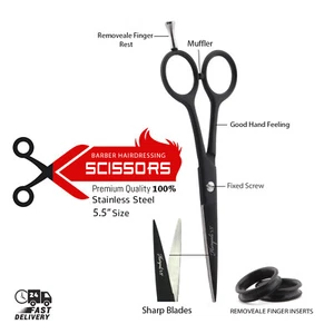 Forbici da Parrucchiere in Acciaio Inox Barbiere Salone Taglio Capelli Nero 5,5" - Foto 1 di 6