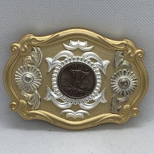 2007 Montana State Quarter Coin Belt Buckle Gold Tone Western Cowgirl Rodeo - Picture 1 of 9