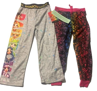 Nuevo paquete de 2 pantalones de pijama de salón arco iris altos para niñas pequeñas talla 4-5T divertido juego Foto 1 de 4