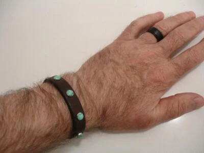 Pulsera de cuero marrón Laura Ingalls para mujer y hombre L Kingman turquesa cabina redonda Foto 1 de 4