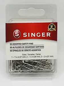Singer Safety Pins ~ 50 Pieces ~ 3 Assorted Sizes Nickel Plated Steel New - Picture 1 of 6