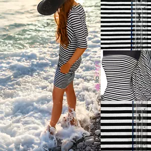 Viscose Elastane 4 Way Stretch Dressmaking Jersey Fabric- Stripes - Picture 1 of 7